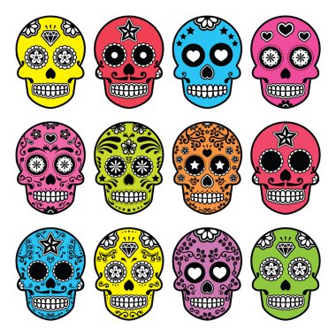 Cadılar Bayramı Meksika şeker kafatası, Dia de los Muertos Icons set