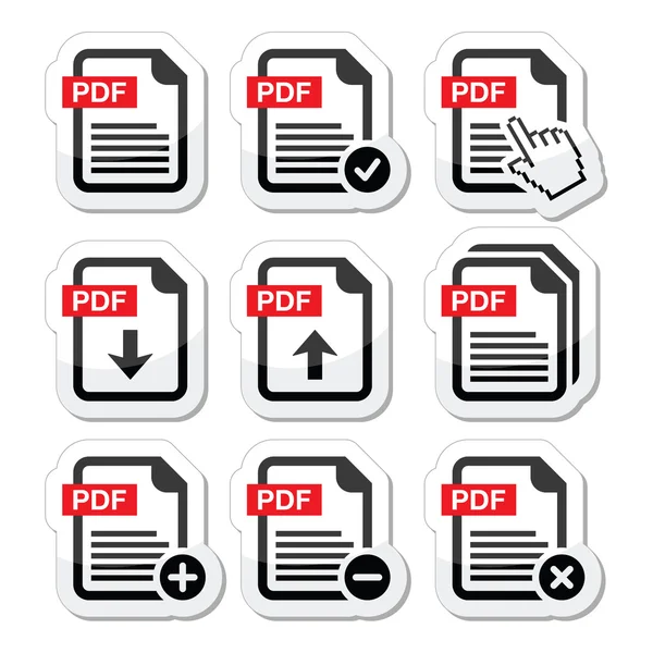 PDF descargar y cargar iconos conjunto — Vector de stock