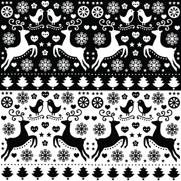 Modèle monochrome sans couture de Noël avec rennes - style folklorique — Image vectorielle