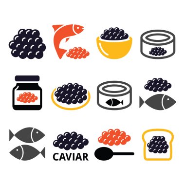 Caviar, roe, fish eggs icons set