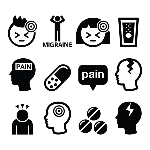 Headache, migraine - medical vector icons set — Stock Vector