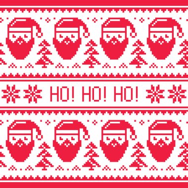 Christmas seamless red pattern with Santa and snowflakes clipart