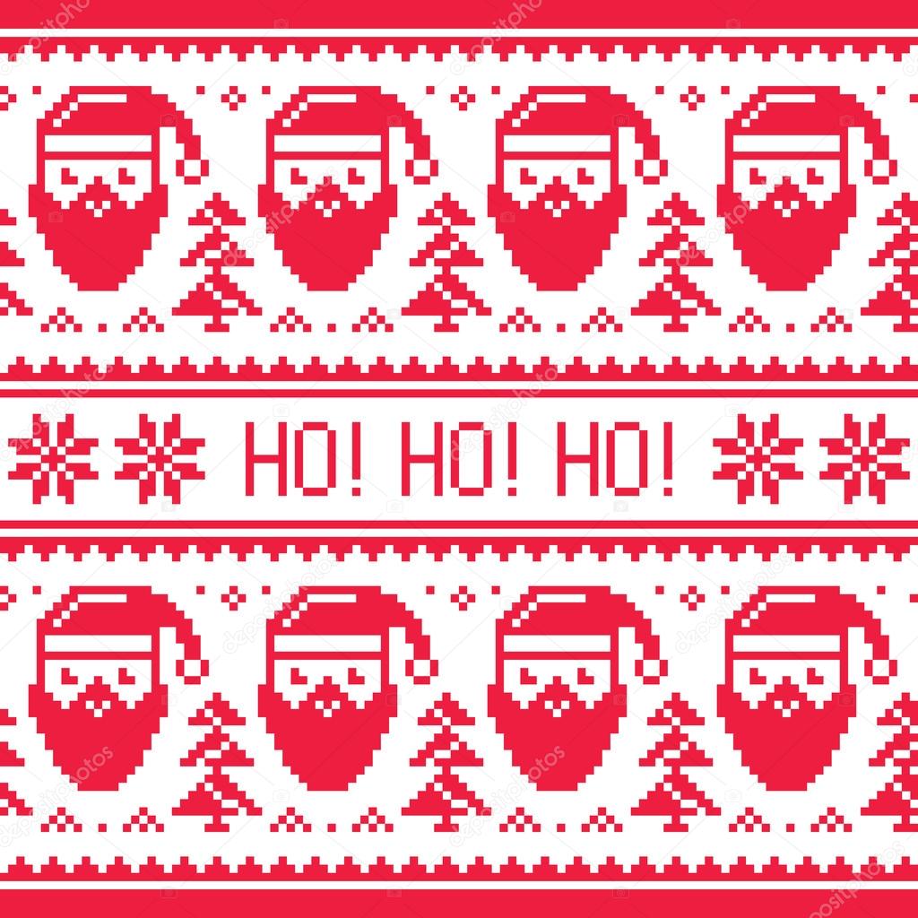 Christmas seamless red pattern with Santa and snowflakes