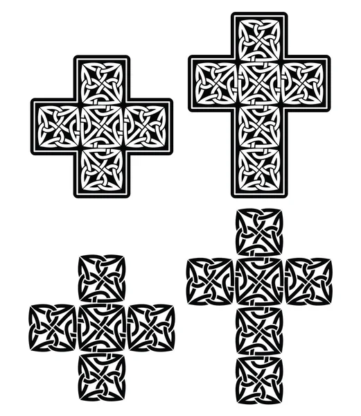 Croix celtique - ensemble de motifs traditionnels en noir — Image vectorielle