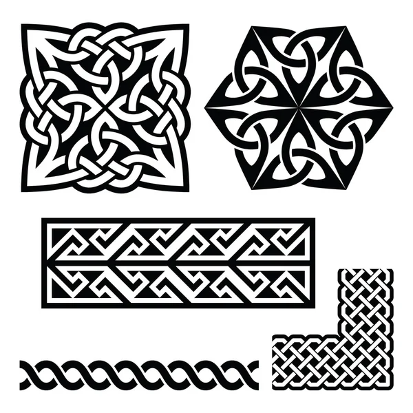 Motifs celtiques irlandais et écossais - nœuds, tresses, motifs clés — Image vectorielle