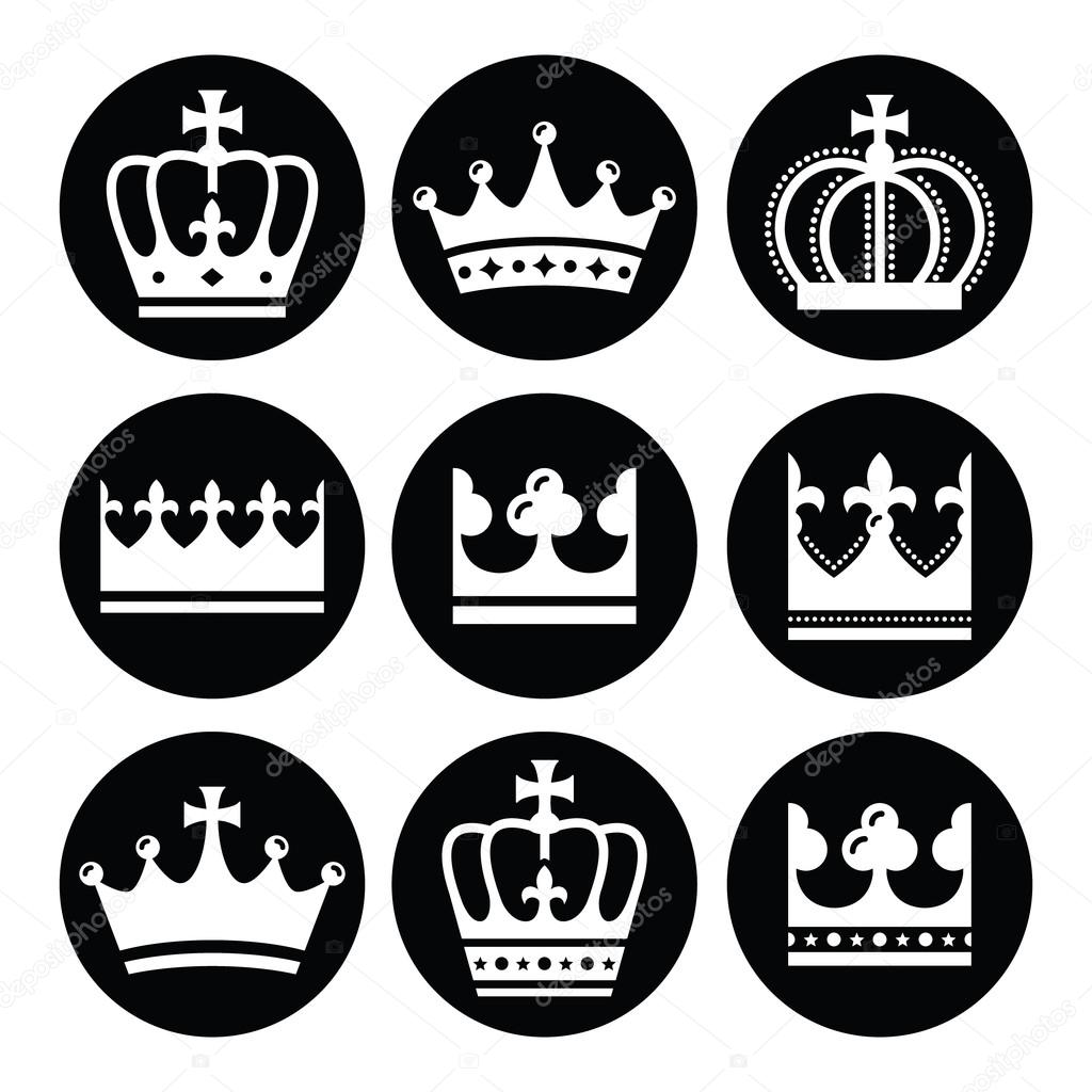 Crown, royal family - round icons set