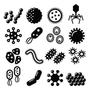 Virüs, bakteri, superbug vector Icons set