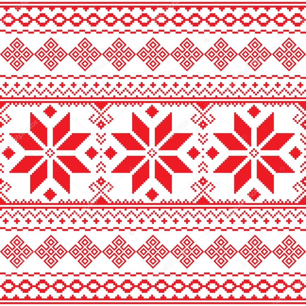 Traditional folk red embroidery pattern from Ukraine or Belarus - Vyshyvanka