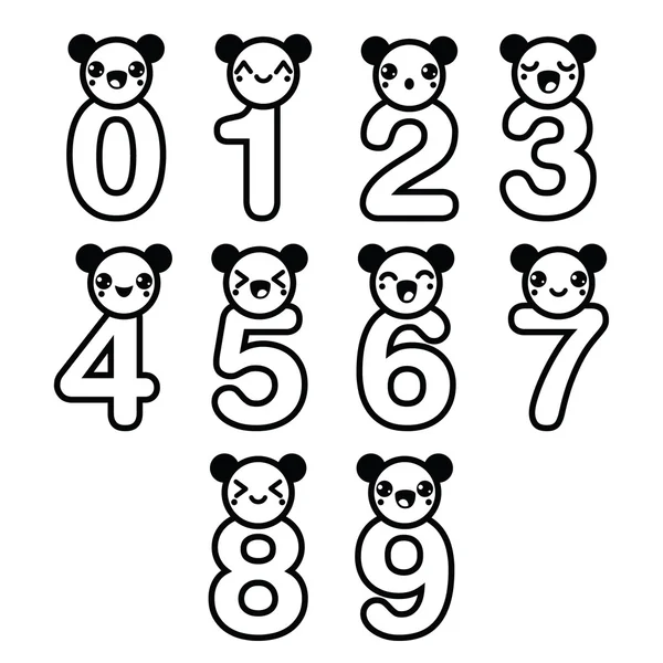 Carino orso Kawaii numeri impostati - vettore — Vettoriale Stock