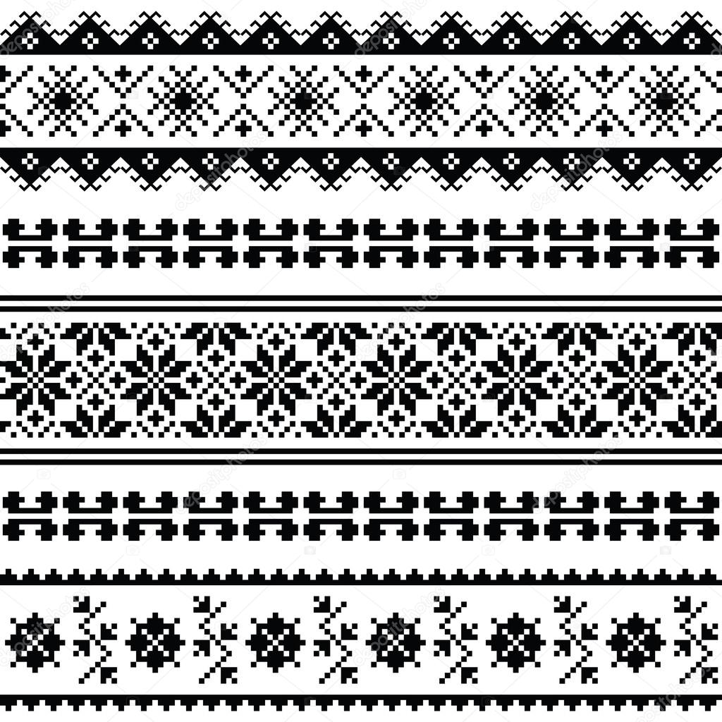 Ukrainian, Belarusian folk art embroidery pattern or print in black