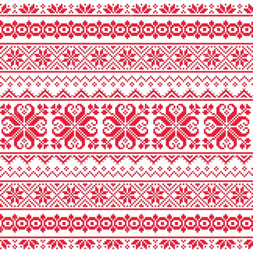 Ukrainian, Belarusian red embroidery seamless pattern Vyshyvanka