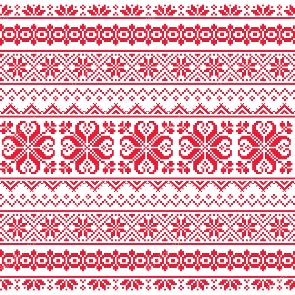 Ukrainian, Belarusian red embroidery seamless pattern - Vyshyvanka