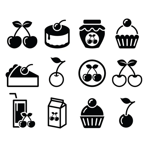 Cerise, gâteau aux fruits, icônes de confiture ensemble — Image vectorielle