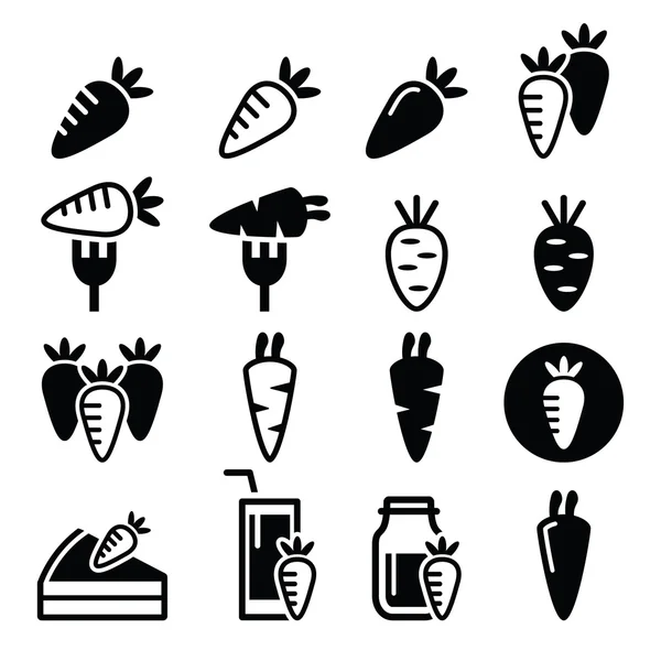 Havuç, havuç yemek - kek, meyve suyu vector Icons set — Stok Vektör