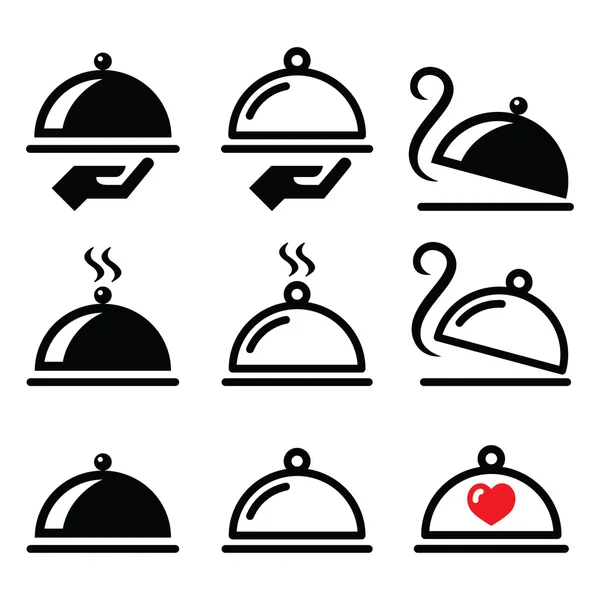 Comida, cena, set de iconos de platos de comida — Vector de stock