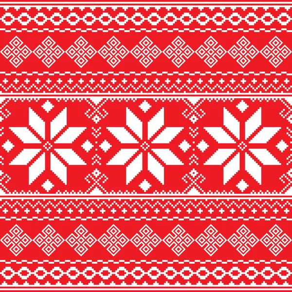 Motif traditionnel de broderie rouge et blanc de l'Ukraine ou du Bélarus - Vyshyvanka — Image vectorielle