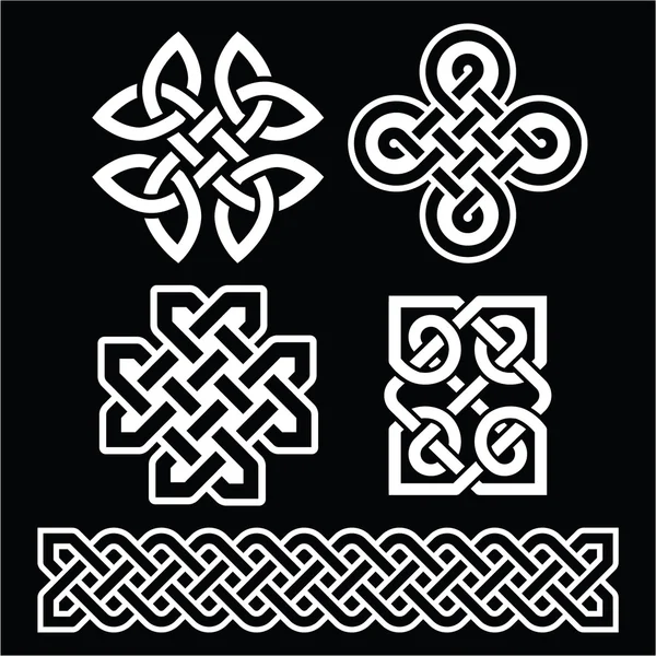 Celtic Irish patterns and braids on black — Stock Vector