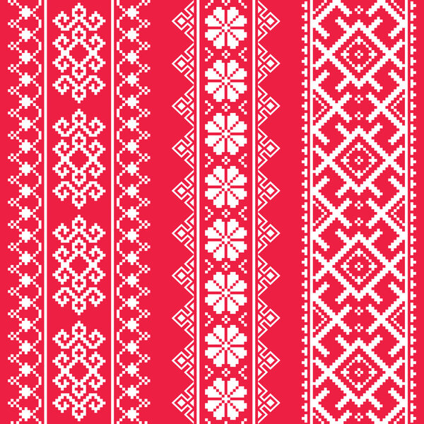 Ukrainian, Belarusian white embroidery seamless pattern on red - Vyshyvanka