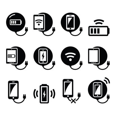Kablosuz tuş takımı smartphone veya tablet Icons set için şarj