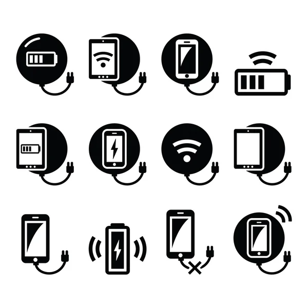 Draadloos opladen pad voor smartphone of tablet icons set — Stockvector