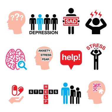 Depresyon, stres Icons set - ruh sağlığı kavramı