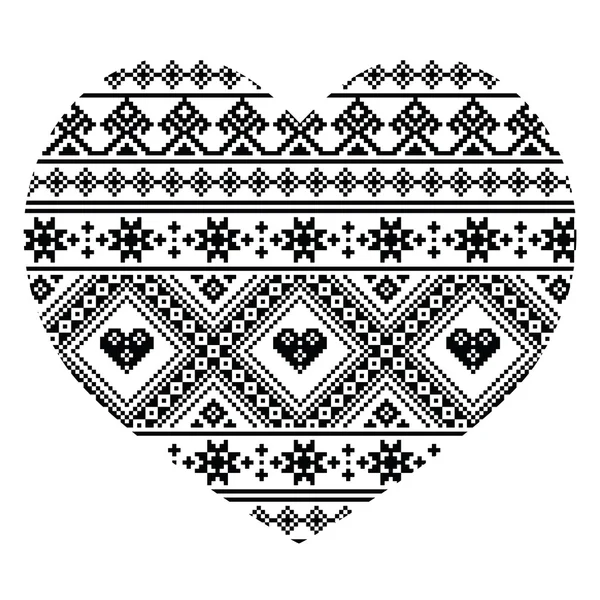 Motif traditionnel de coeur d'art populaire ukrainien ou biélorusse noir - Saint-Valentin — Image vectorielle