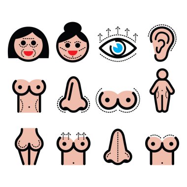Plastik cerrahi, güzellik vector Icons set
