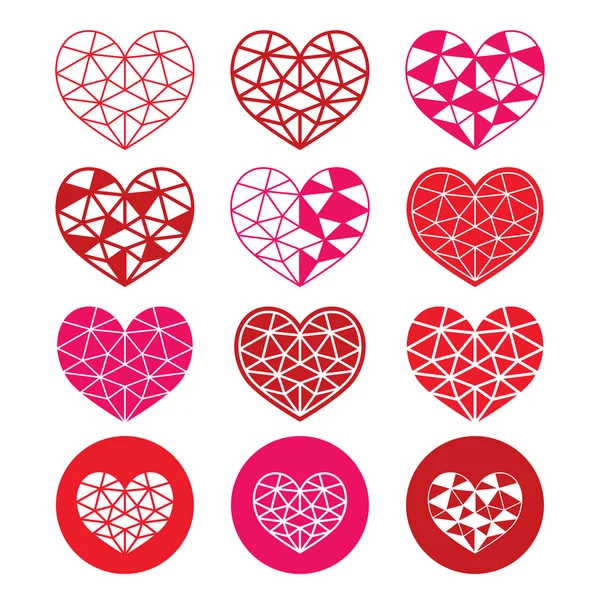 バレンタインのアイコン - 愛、関係概念の幾何学的な赤とピンクのハート — ストックベクタ