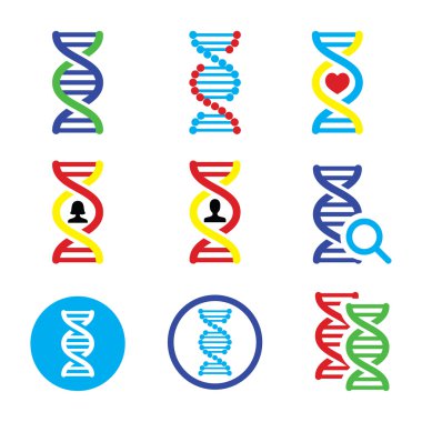 DNA, genetik Icons set vektör.