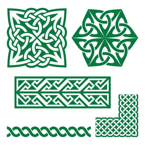Irlandzkie zielone wzory celtyckie i węzłów - wektor, St Patrick's Day — Wektor stockowy