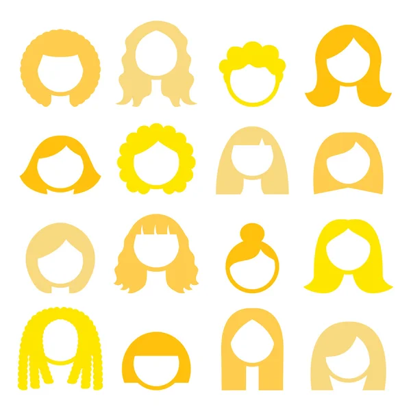 Blond hair styles, wigs icons set - women — Stock Vector