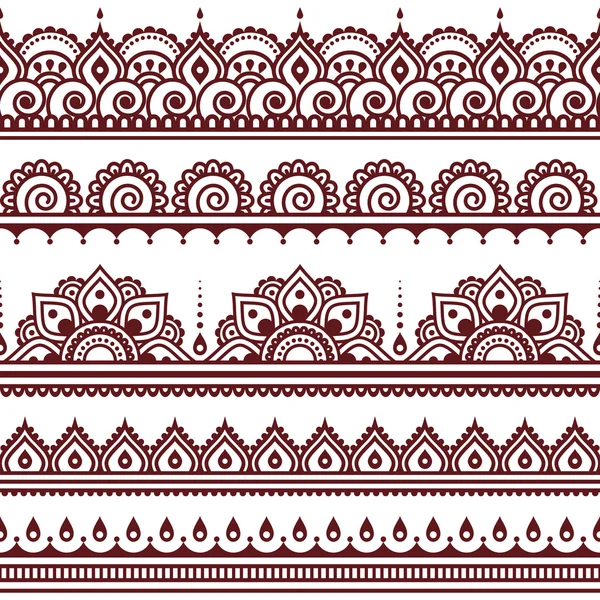 Mehndi, Indio Henna tatuaje marrón patrón sin costura, elementos de diseño — Vector de stock