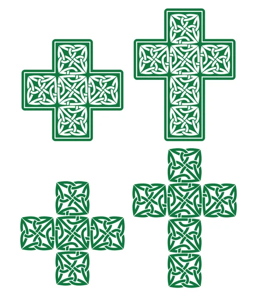 Keltský kříž - sada tradiční zelené vzorů z Irska — Stockový vektor