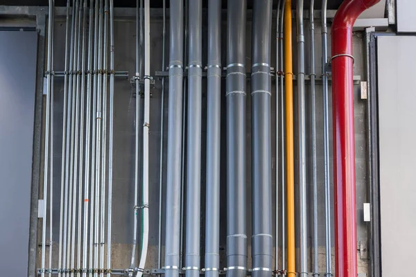 Ventilation System Pipe Systems Installed Industrial Building Electrical Conduits System — Stock Photo, Image