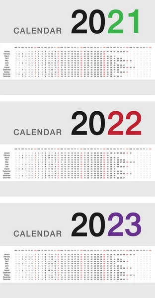 Jaar 2021 Jaar 2022 Jaar 2023 Kalendervectorontwerp Template Eenvoudig Schoon — Stockvector