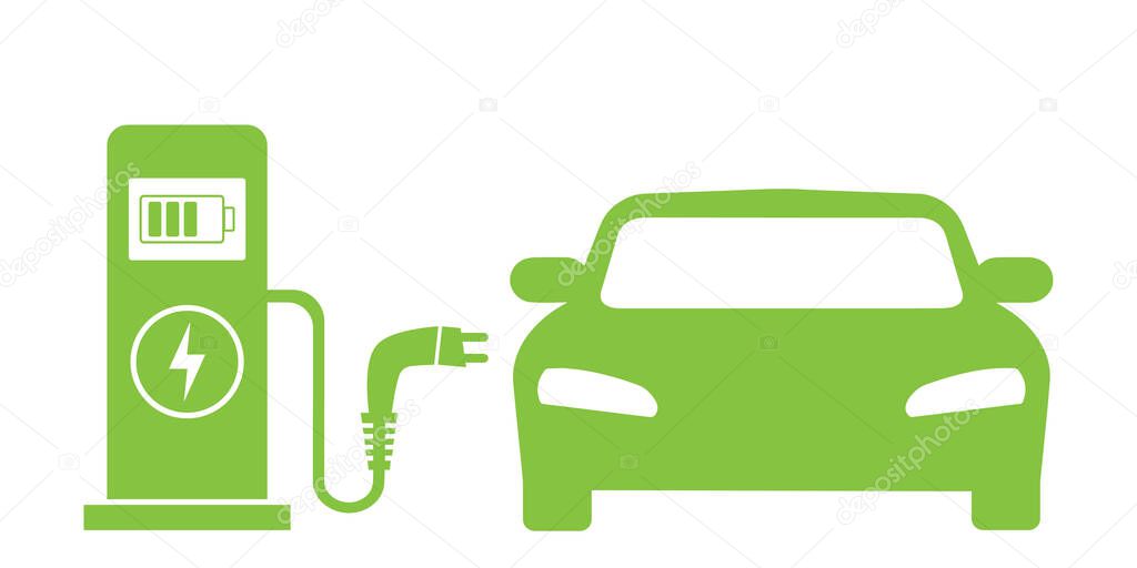 Electrical charging station concept. Car electric charge. Icon of vehicle charge station. Symbol of nature energy. Sign for hybrid motor. Fast electro charging to fuel auto battery.