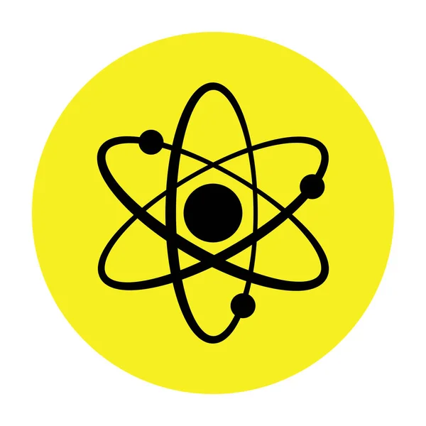 Icono Átomo Diseño Plano Signo Molecular Sobre Fondo Amarillo Atom — Archivo Imágenes Vectoriales