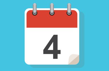 Dördüncü gün. 4. Düz takvim vektör illüstrasyonlu basit takvim. Takvim simgesi 4. gün. Vektör çizimi. Takvim çizgili simge