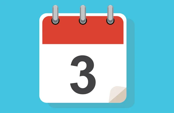 Día Tres Calendario Simple Con Fecha Icono Calendario Plano Ilustración — Vector de stock