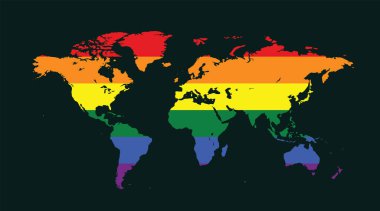 Bir LGBTQ sembolünün vektör görüntüsü. Gökkuşağı dünya haritası, dünya çapında en çok bilinen LGBT gururunu temsil eden gurur sembolüdür.. 
