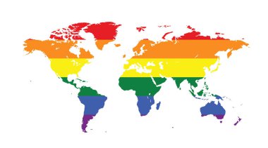 Bir LGBTQ sembolünün vektör görüntüsü. Gökkuşağı dünya haritası, dünya çapında en çok bilinen LGBT gururunu temsil eden gurur sembolüdür.. 