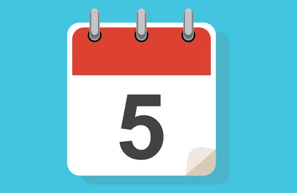 Día Cinco Calendario Simple Con Fecha Icono Calendario Plano Ilustración — Vector de stock