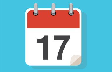 On yedinci gün. 17. tarihli basit takvim. Düz takvim ikonu vektör illüstrasyonu. Takvim simgesi, 17. gün. Vektör çizimi. Takvim çizgili simge