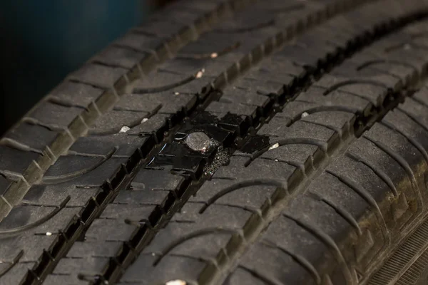 Deep Embedded Screw Nail Tire Screw Puncturing Tire Tire Tread — Stock Photo, Image