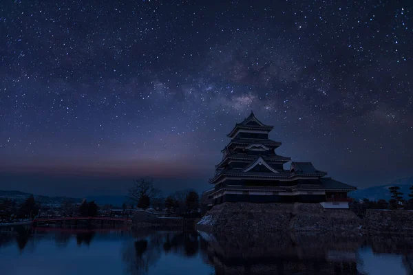 Gammalt Slott Japan Matsumoto Slott Mot Natthimlen Slott Vintern Med — Stockfoto