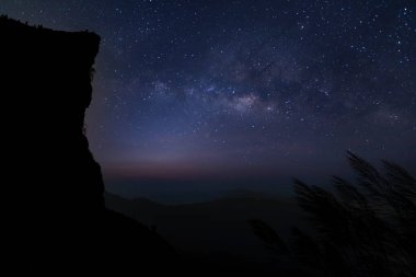 Yıldızlarla dolu renkli bir gece göğü. Galaksi ile arkaplan.