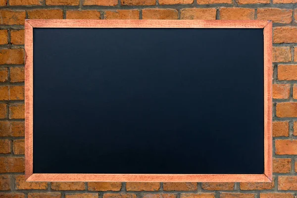 Empty Green Chalkboard Texture Hang Brick Wall Double Frame Green — Stock Photo, Image