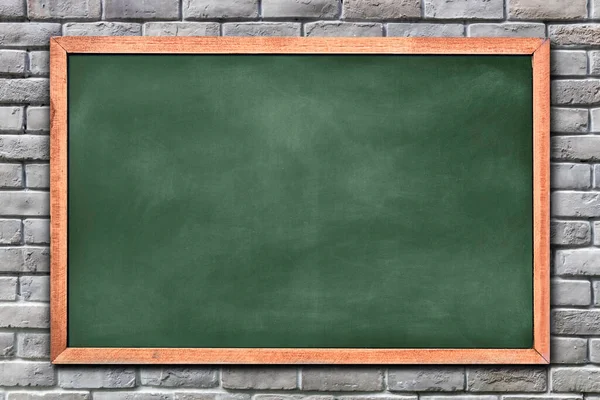 Empty Green Chalkboard Texture Hang Brick Wall Double Frame Green — Stock Photo, Image