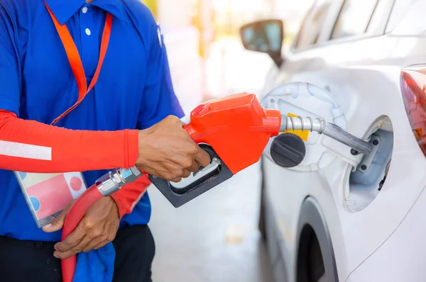 Hand Man Refill Filling Oil Gas Fuel Station Gas Station — Stock Photo, Image