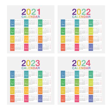 Yıl 2021 ve Yıl 2022 ve Yıl 2023 ve Yıl 2024 vektör tasarım şablonu, organizasyon ve iş için basit ve temiz tasarım. Hafta Pazartesi Başlıyor. 
